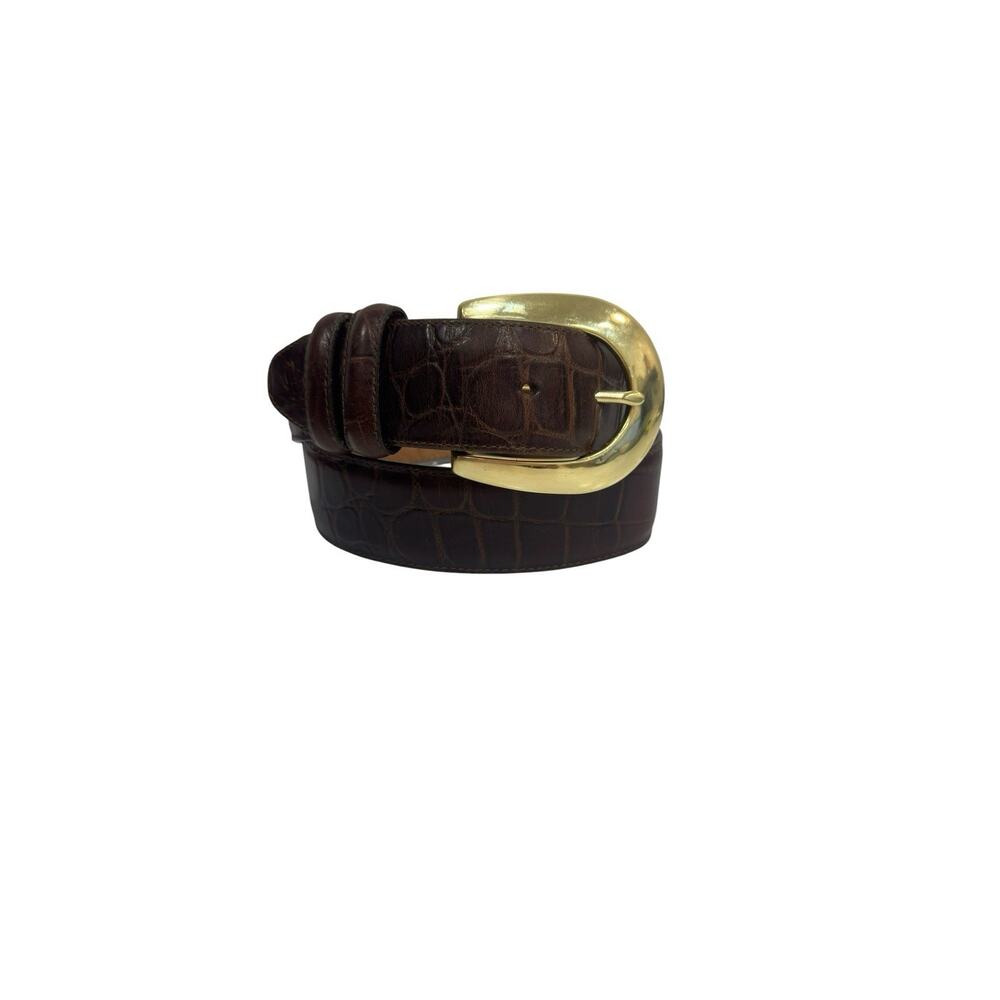 Brighton Brown Leather Croc Embossed Belt Solid Brass Buckle 41409 M Vintage